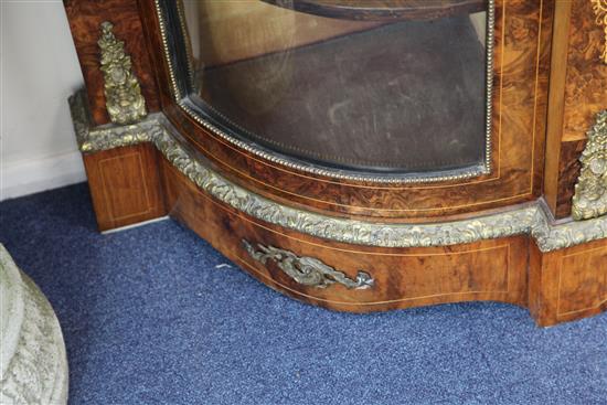 A Victorian burr walnut and marquetry credenza, W.5ft 8in. D.1ft 4in. H.3ft 6.5in.